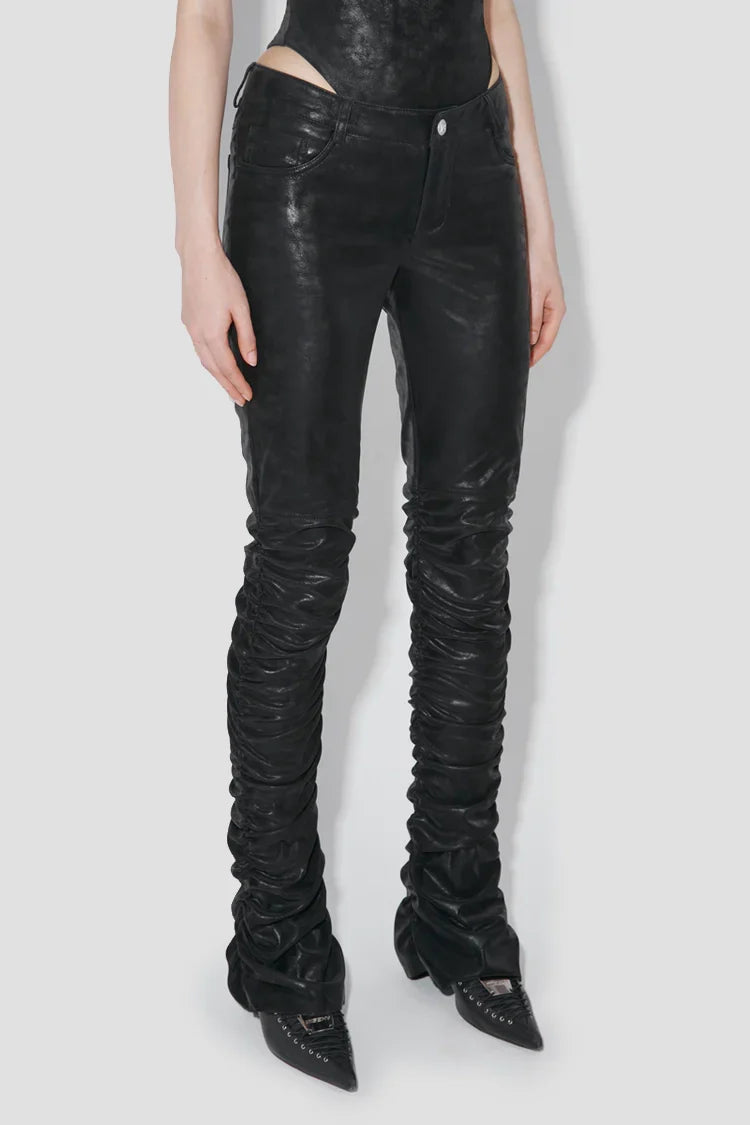 Faded Faux Leather Stacked Trousers