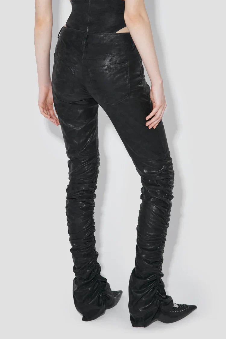 Faded Faux Leather Stacked Trousers