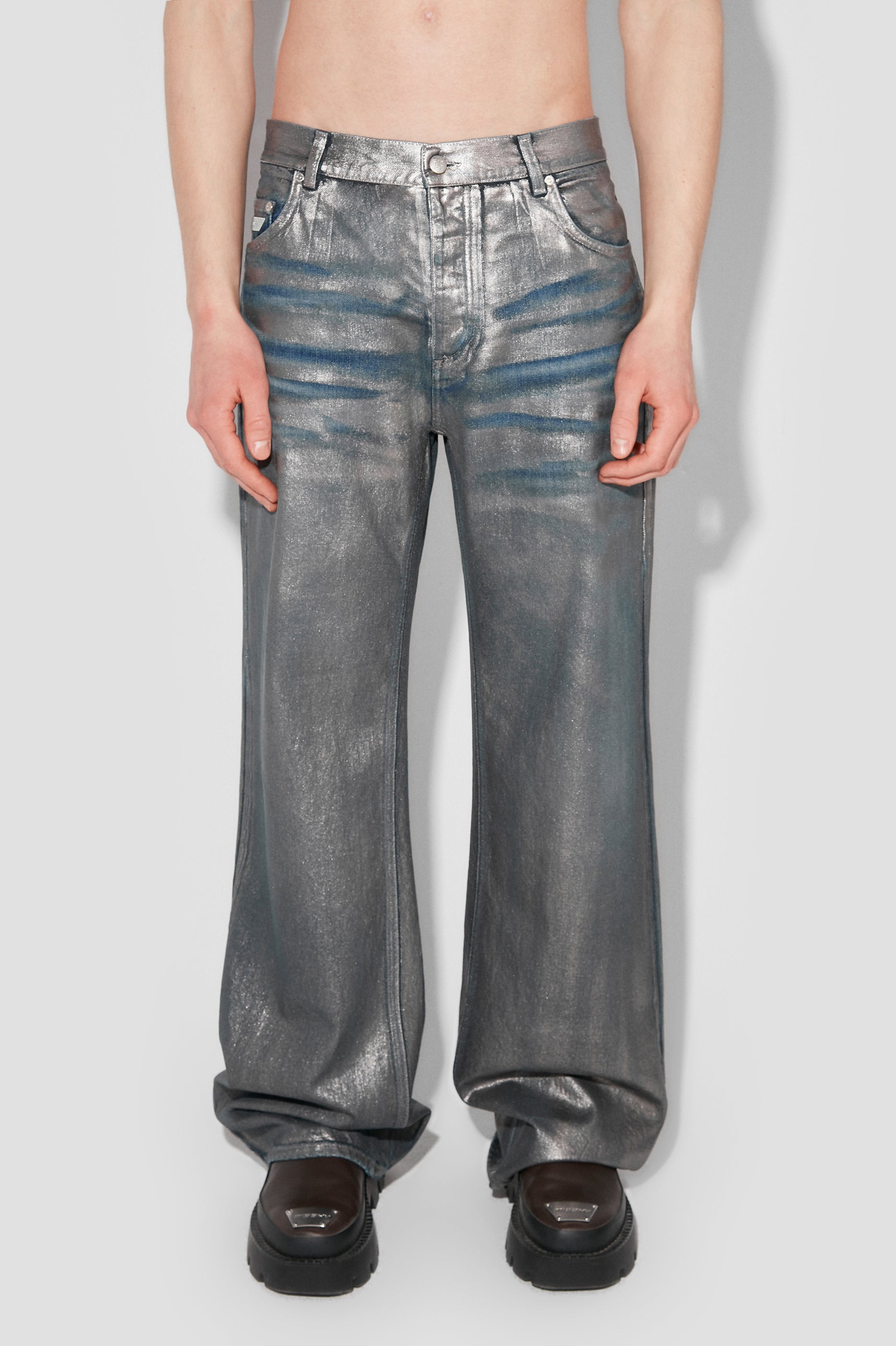 Silver Coated Dirt Denim Trousers