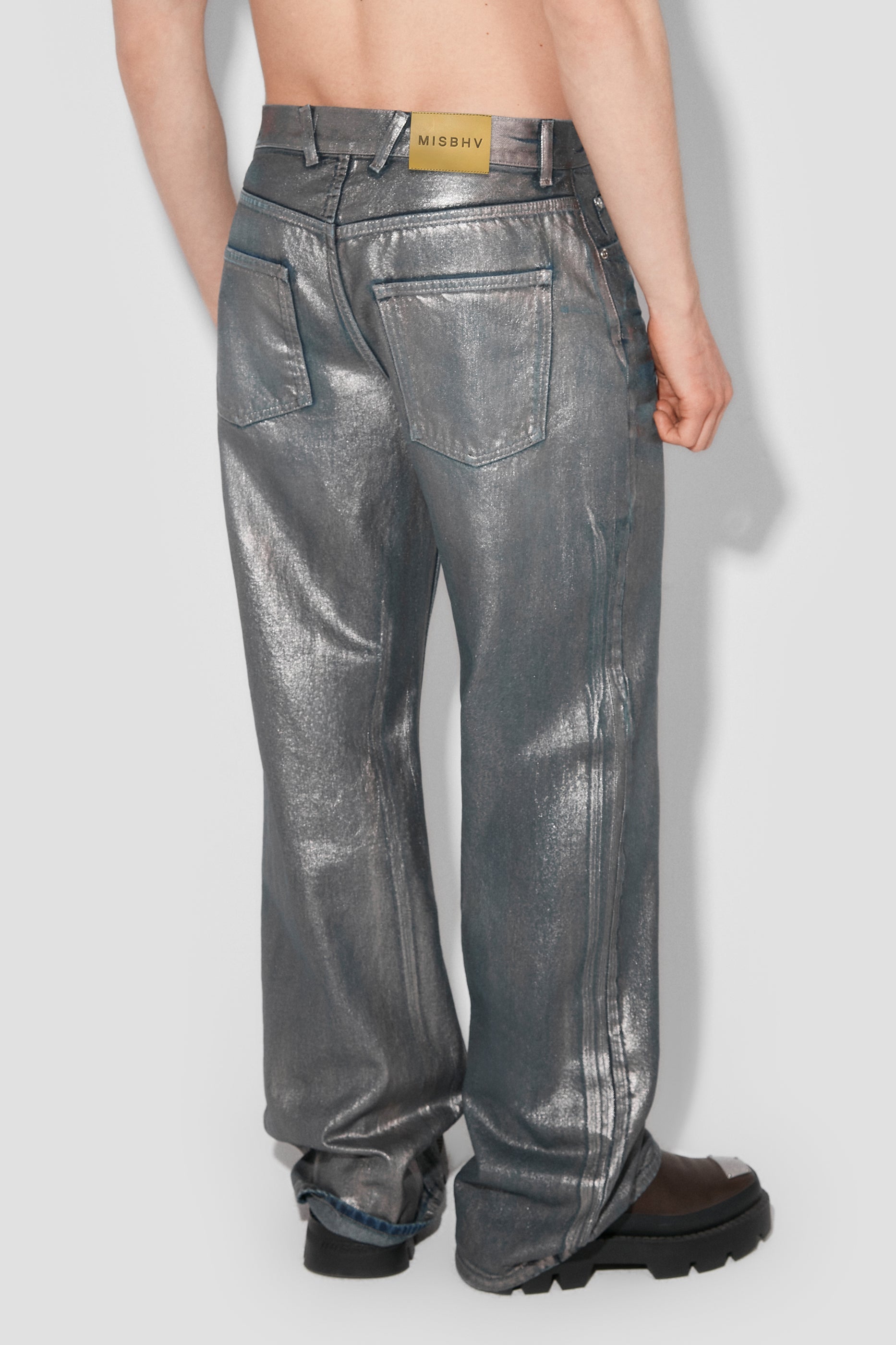 Silver Coated Dirt Denim Trousers