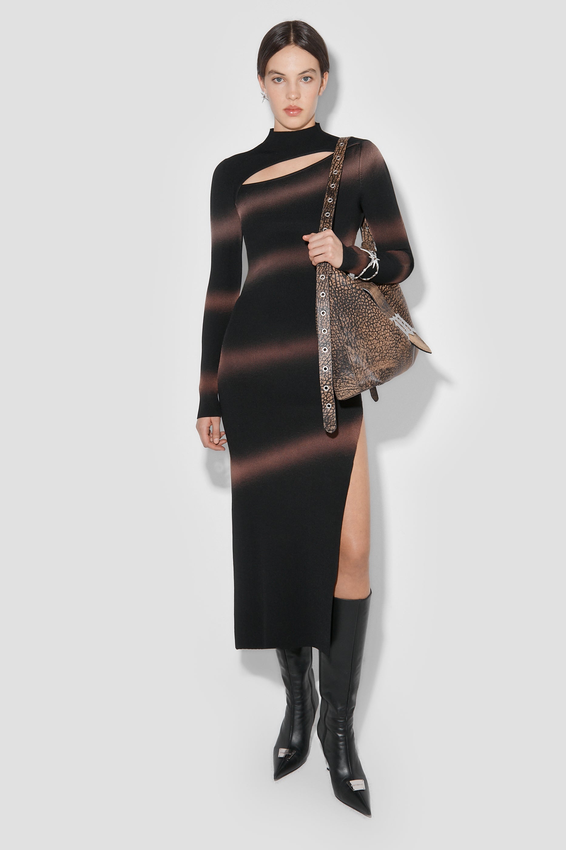 Spray Paint Knitted Slit Dress