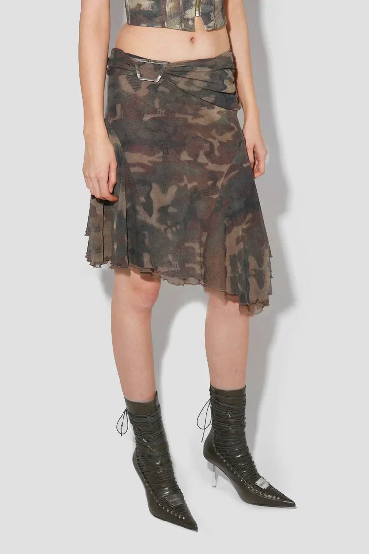 Camo Mesh Midi Skirt