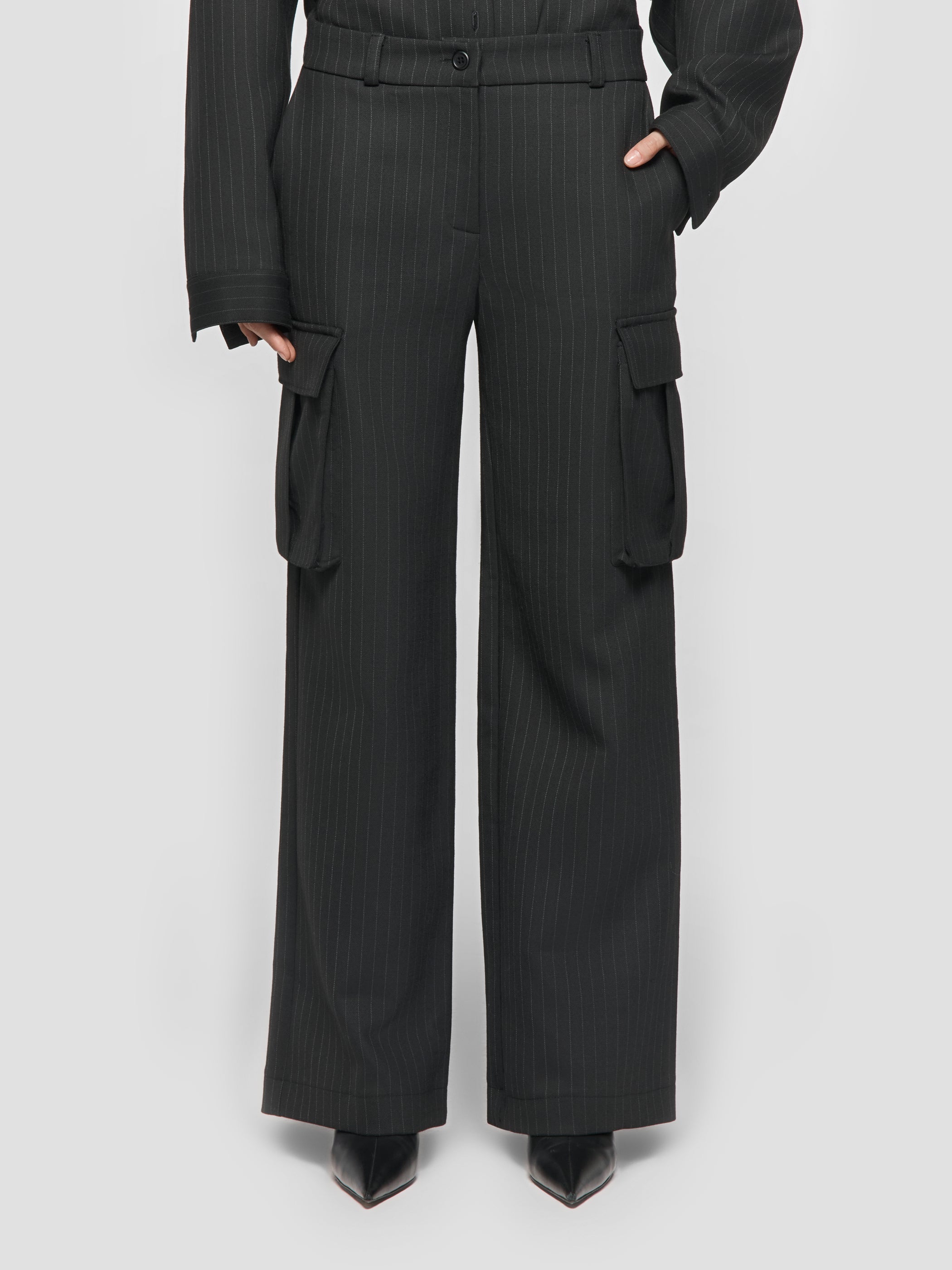 Pinstripe Wide Leg Trousers