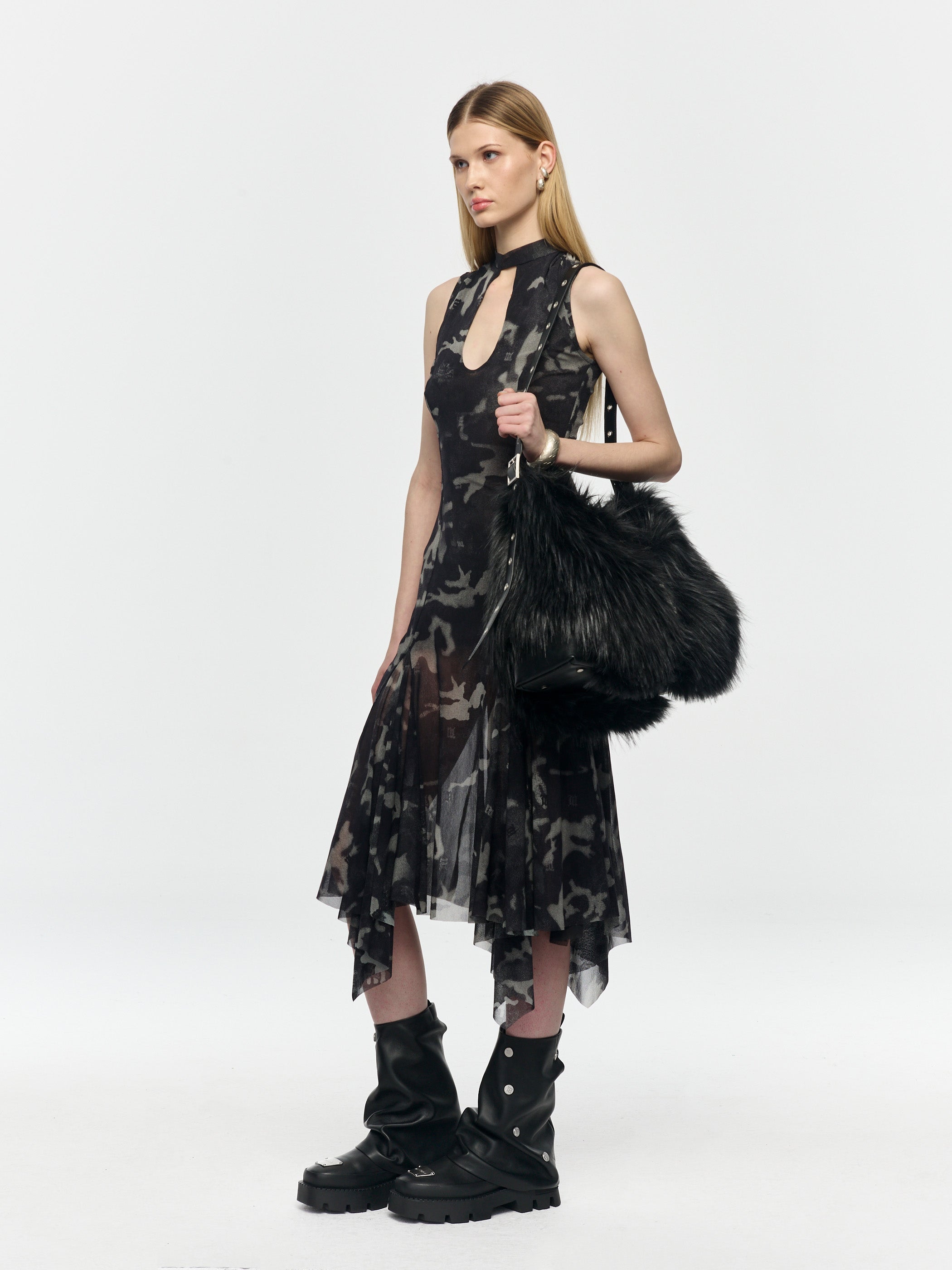 Camo Mesh Midi Dress