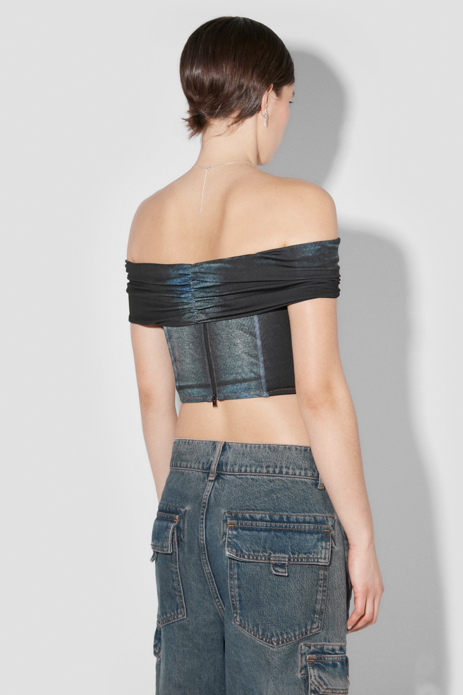 Denim Poly Laced Off Shoulder Corset