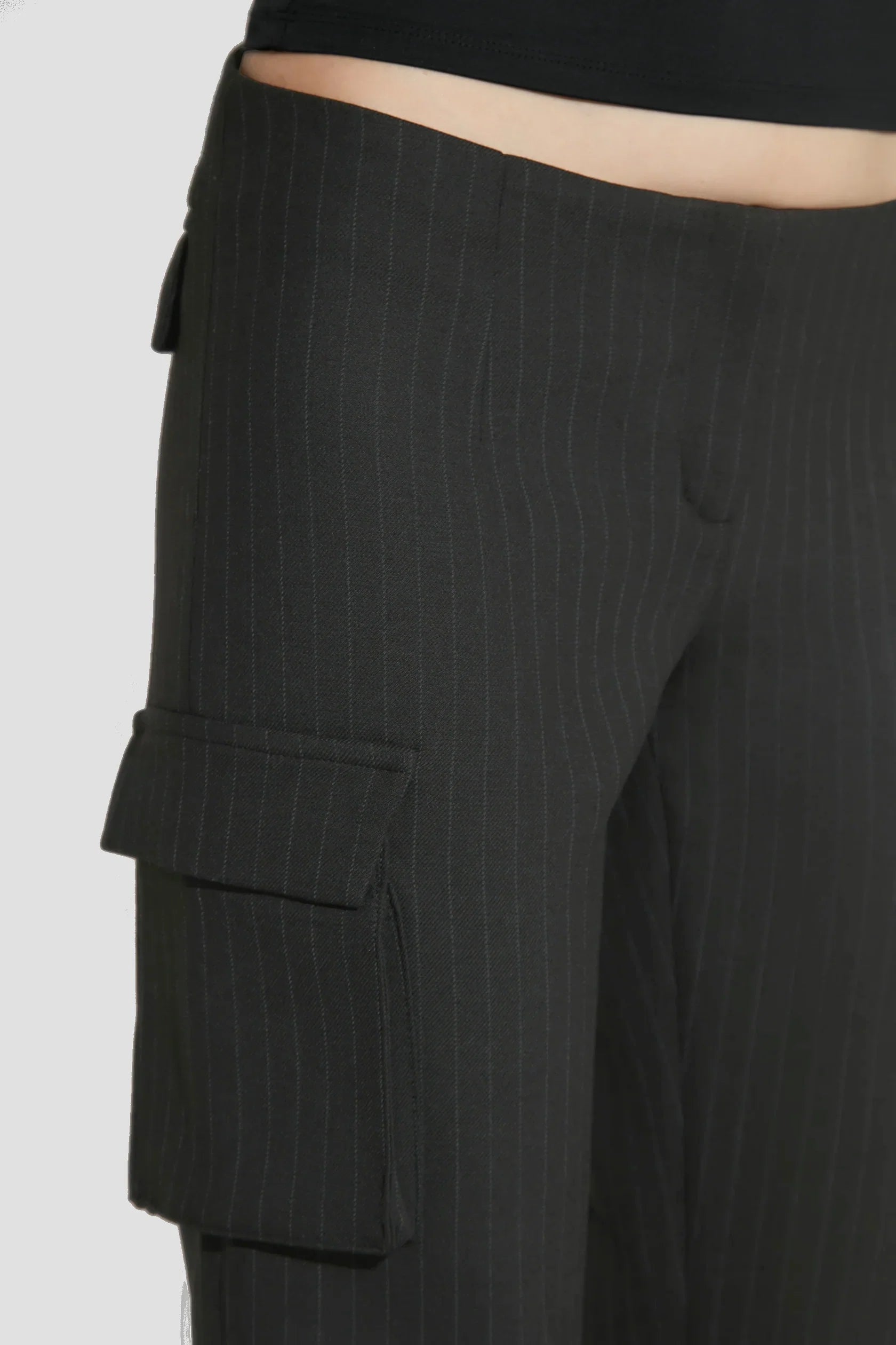 Office Pinstripe Low Rise Cargo Trousers