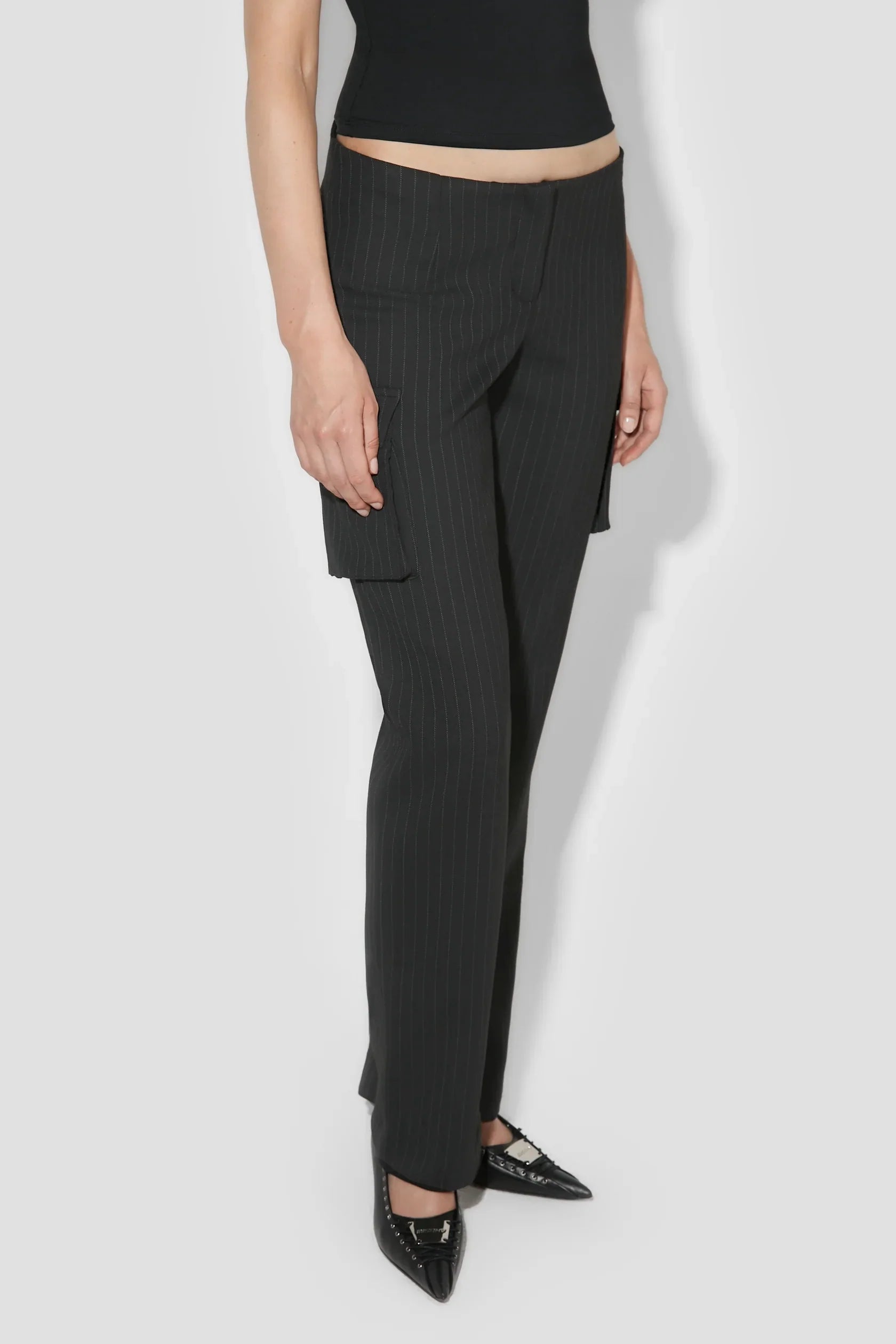 Office Pinstripe Low Rise Cargo Trousers